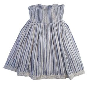 Aéropostale Blue & White Stripe Smocked Strapless Sundress‎ – Lace Trim M READ